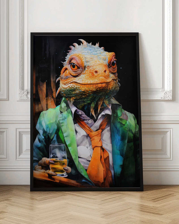 Tablou înramat „Chameleon Watercolor Animal Art” de Justyna Jaszke