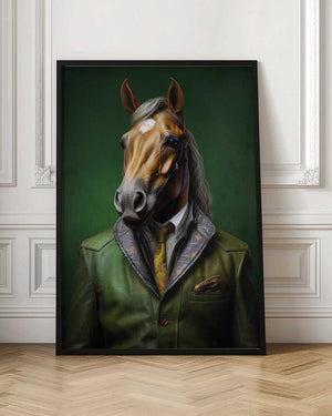 Tablou înramat „Elegant Green Horse Animal Art” de Justyna Jaszke
