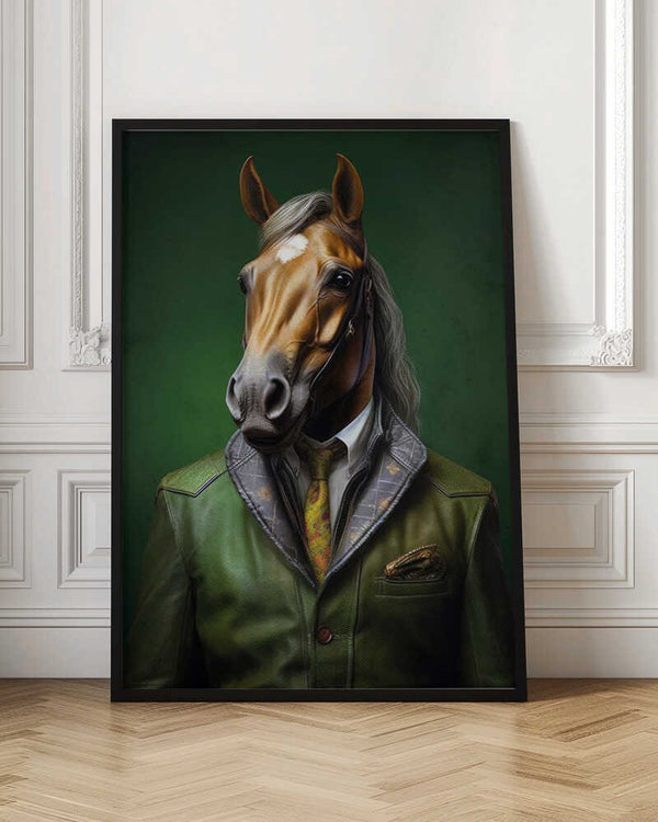 Tablou înramat „Elegant Green Horse Animal Art” de Justyna Jaszke