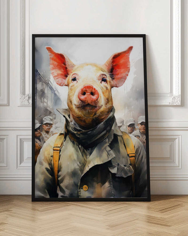 Tablou înramat „Pig 1984 Watercolor Animal Art” de Justyna Jaszke