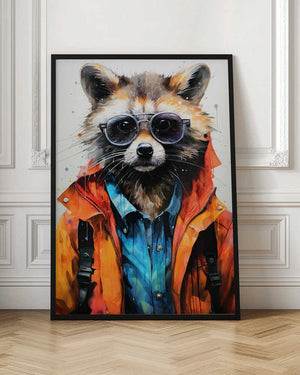 Tablou înramat „Raccoon Hipster Watercolor Animal Art” de Justyna Jaszke