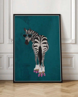 Tablou înramat „Rollerskating Zebra turquoise” de Sarah Manovski