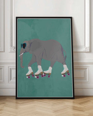 Tablou înramat „Elephant Rollerskating teal” de Sarah Manovski