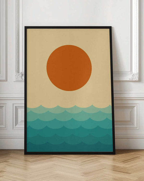 Tablou înramat „Stylized Sunset Over Waves” de Vitor Costa