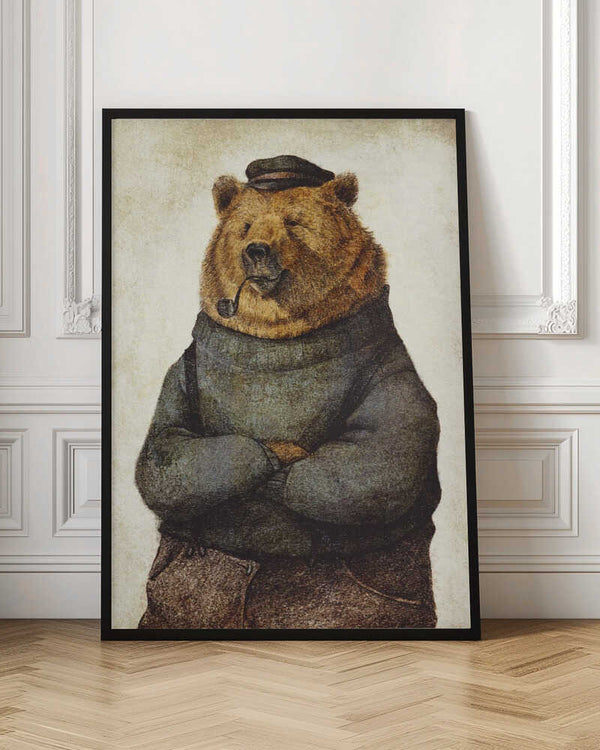 Tablou înramat „Bear Dressed In A Sweater And Cap” de Mike Koubou