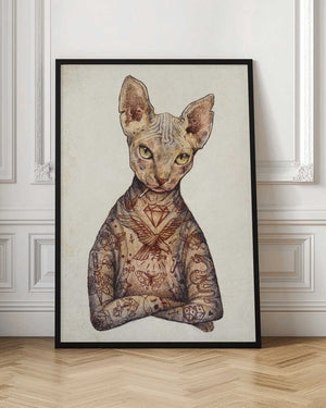 Tablou înramat „Stylish Tattoo Cat” de Mike Koubou