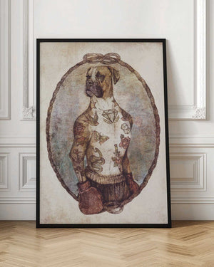 Tablou înramat „Tattooed Boxer Pup” de Mike Koubou