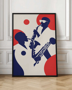 Tablou înramat „Silhouettes of Musicians Playing Saxophones” de Layla Oz