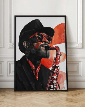 Tablou înramat „Saxophonist music art” de Justyna Jaszke