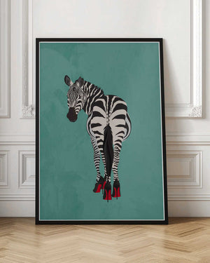 Tablou înramat „Zebra in heels teal” de Sarah Manovski