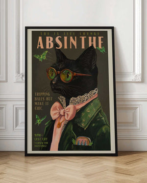 Tablou înramat „Chic Absinthe Cat Alcohol &amp; Cocktail Bar Art” de The Whiskey Ginger