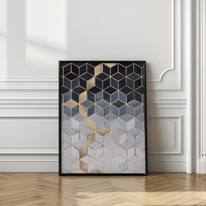 Tablou înramat „Soft Blue Gradient Cubes” de Elisabeth Fredriksson