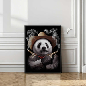 Tablou înramat „panda crossgun” de Adam Lawless