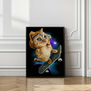 Tablou înramat „cat on skateboard” de Adam Lawless