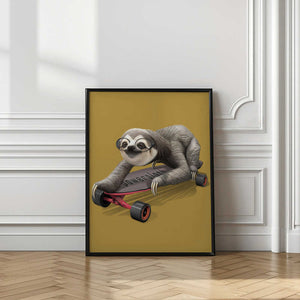 Tablou înramat „sloth on skateboard” de Adam Lawless