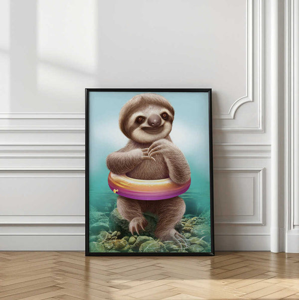 Tablou înramat „YOUNG SLOTH WITH BUOY” de Adam Lawless