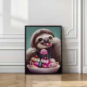 Tablou înramat „SLOTH ENJOYING ICE CREAM” de Adam Lawless