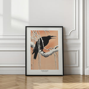 Tablou înramat „Crow On Snowy Branch” de Ohara Koson