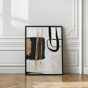 Tablou înramat „Abstract Black and Gold-5” de Sally Ann Moss