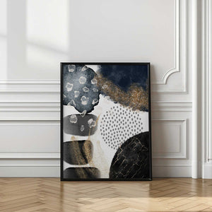 Tablou înramat „Abstract Black and Gold-2” de Sally Ann Moss