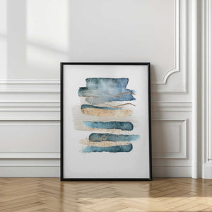Tablou înramat „Atlantic Blue Abstract-1” de Sally Ann Moss