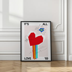 Tablou înramat „It's All Love '69 Heart Greige” de Frances Collett