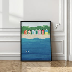 Tablou înramat „Beach Huts” de longwayhome