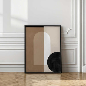 Tablou înramat „Geometric Shapes in Earthy Tones with a Black Circle” de Elena Ristova