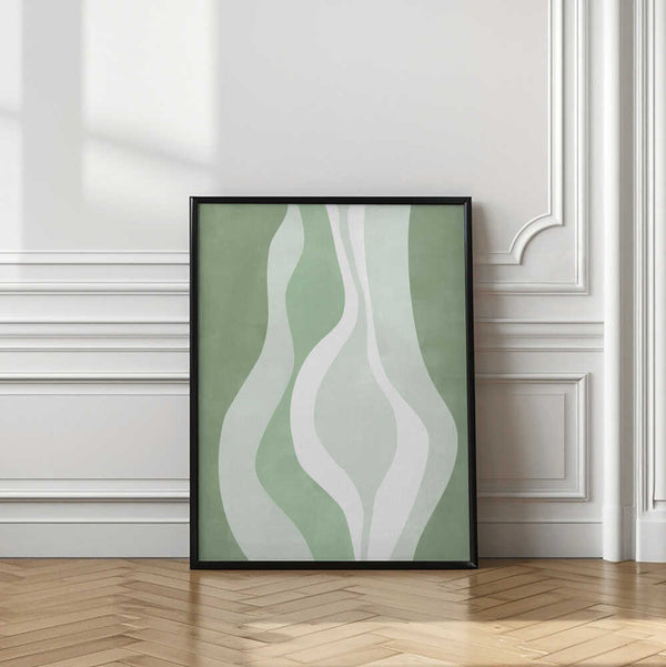 Tablou înramat „Organic Shapes In Soft Green And White Hues” de Elena Ristova
