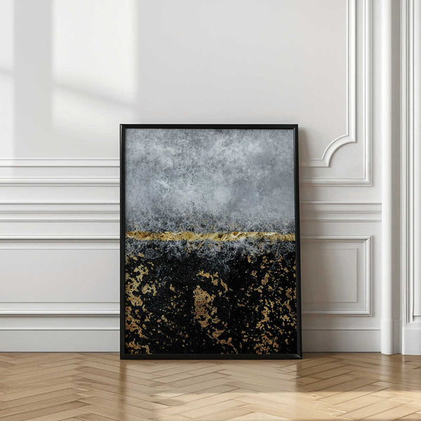 Tablou înramat „Gold Black Abstract” de Bilge Paksoylu