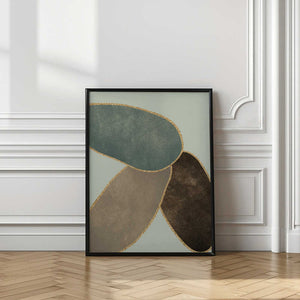 Tablou înramat „Abstract Circles With Gold 3” de Bilge Paksoylu