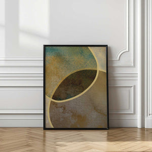 Tablou înramat „Abstract Circles With Gold 2” de Bilge Paksoylu
