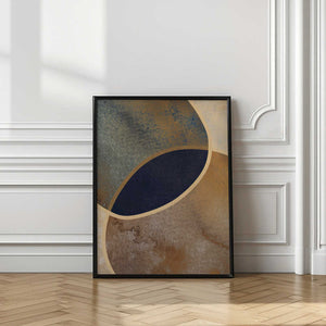 Tablou înramat „Abstract Circles With Gold 1” de Bilge Paksoylu