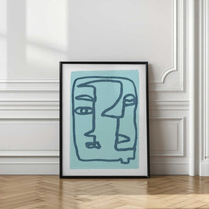 Tablou înramat „Blue Abstract Faces” de Sharyn Bursic