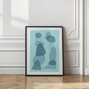 Tablou înramat „watercolour spots blue abstract minimal modern art” de Sharyn Bursic