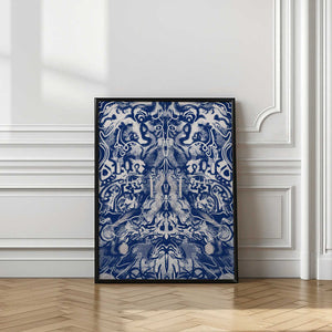 Tablou înramat „Symmetrical Blue and White Pattern” de Little Dean