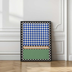 Tablou înramat „Geometric Pattern With Blue And White Diamonds” de Little Dean