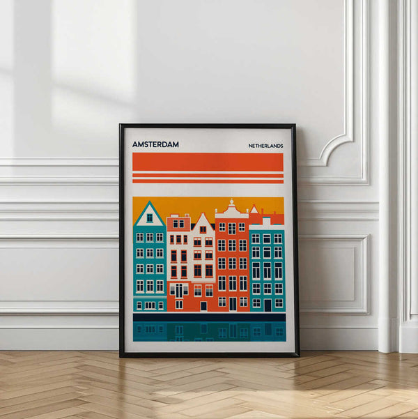 Tablou înramat „Amsterdam Travel Poster” de Retrodrome