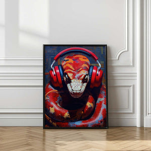 Tablou înramat „Snake With Headphones animal” de Justyna Jaszke