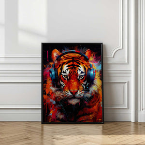 Tablou înramat „Tiger With Headphones animal” de Justyna Jaszke