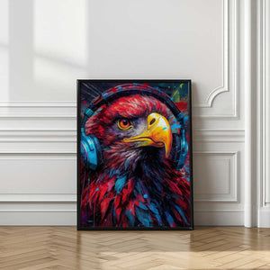 Tablou înramat „Eagle With Headphones animal” de Justyna Jaszke