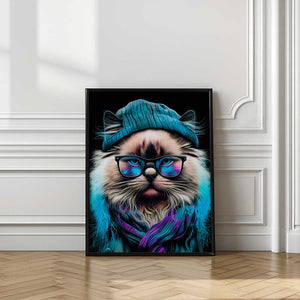 Tablou înramat „Hipster cat animal art” de Justyna Jaszke