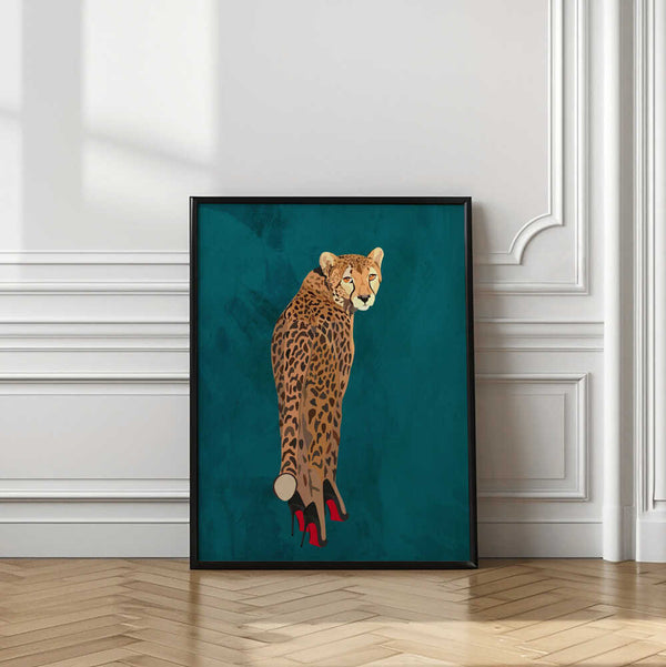 Tablou înramat „Turquoise cheetah in heels” de Sarah Manovski