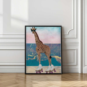 Tablou înramat „Giraffe On Holiday rollerskating” de Sarah Manovski
