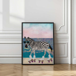 Tablou înramat „Zebra On Holiday Rollerksating” de Sarah Manovski