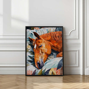 Tablou înramat „Animal Watercolor Art Horse Sleeping” de Justyna Jaszke