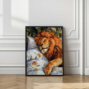 Tablou înramat „Animal Watercolor Art Lion Sleeping” de Justyna Jaszke