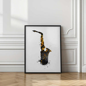Tablou înramat „Black and Gold Music Art Saxophone” de Justyna Jaszke