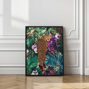 Tablou înramat „Tropical Floral Jungle - Cheetah in heels” de Sarah Manovski