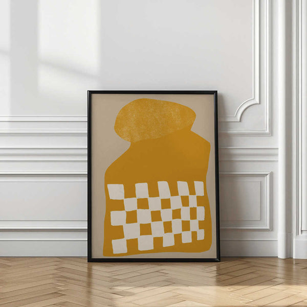 Tablou înramat „Golden Checkered Form” de THE MIUUS STUDIO